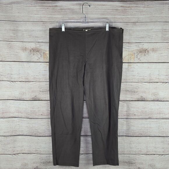 Eileen Fisher Slim Ankle Casual Linen Straight Leg Brown Pants Large Petite - Picture 1 of 9